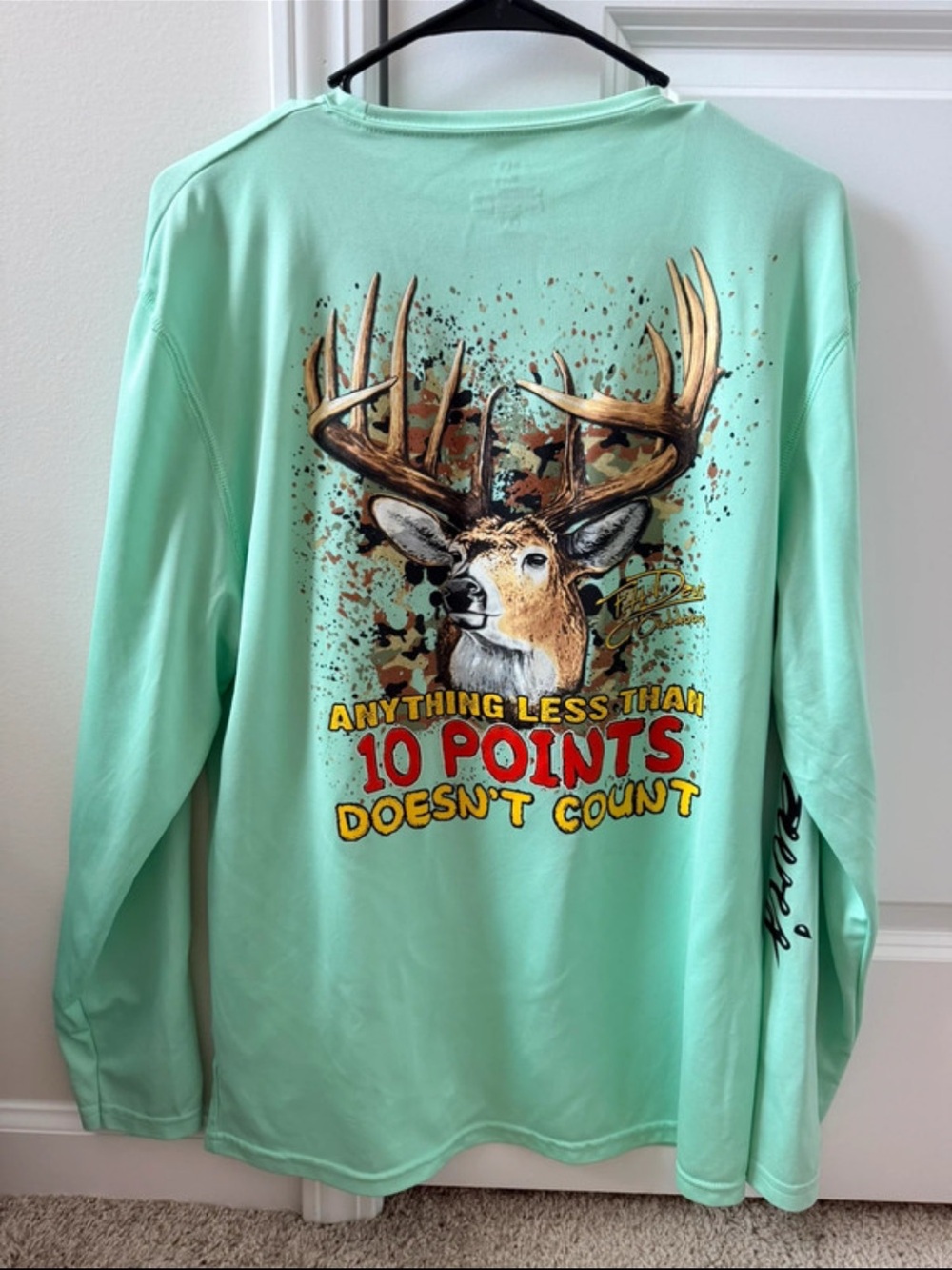 Mint Green Long-Sleeve Graphic Tee with Deer Print